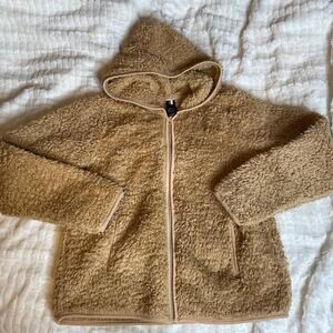 2 LIV Large Brown Tan Zip Up Teddy Jacket Pockets Longsleeve Fuzzy Soft